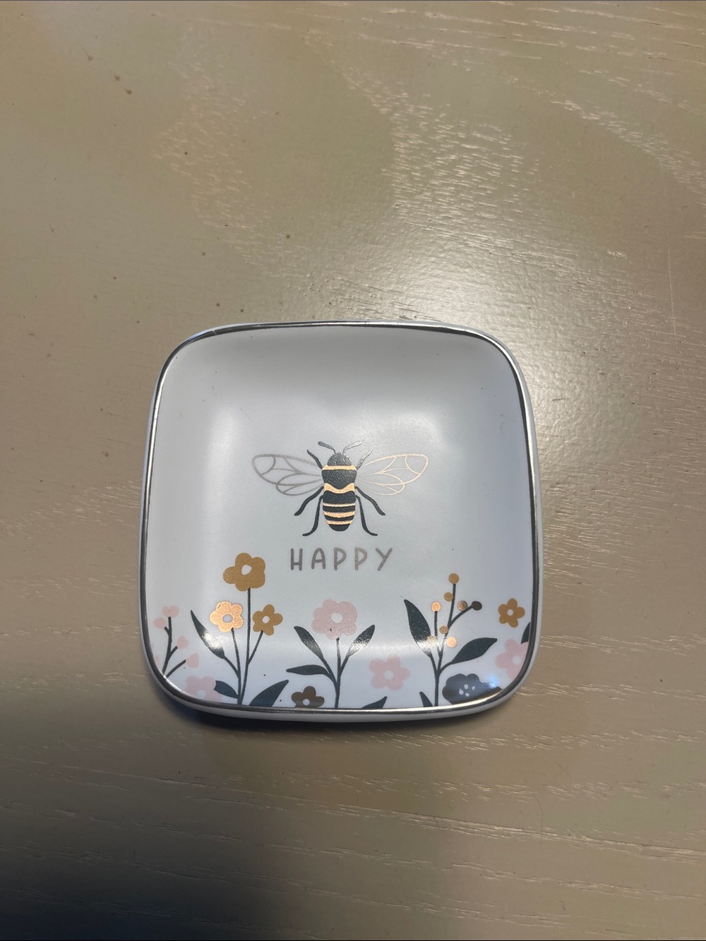 Karma small bee 🐝 White Ceramic Square Trinket Dish